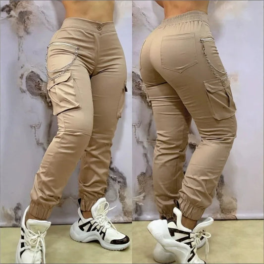Pantalon Cargo Femme Kaki – Slim Fit, Multi-Poches & Chaîne – Style Tactique Urbain - BLACKBEARD OUTDOOR INDUSTRIES