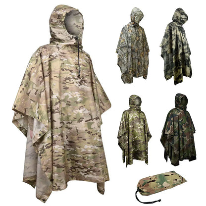 Poncho Pluie Camouflage Tactique Militaire – Imperméable Pliable | Randonnée, Chasse, Airsoft | 9 Coloris