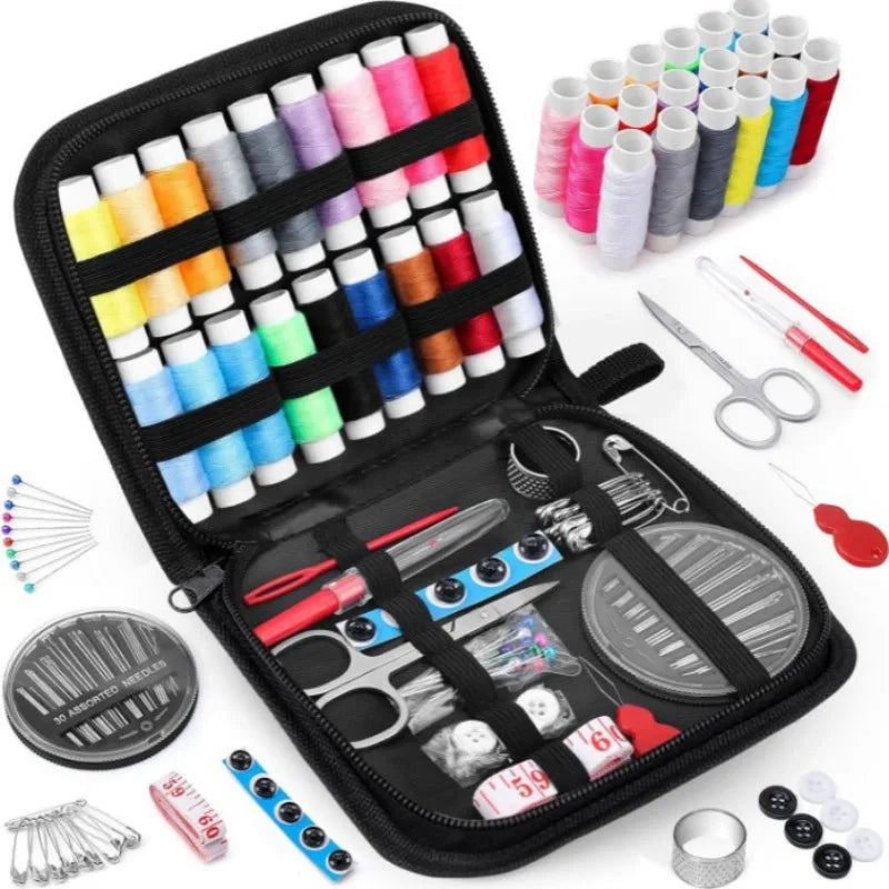 Kit de couture portable 172/128/67/27 pièces avec fils, aiguilles, ciseaux, mètre ruban, boutons et sac de rangement