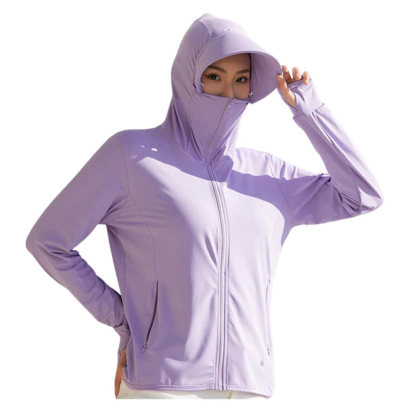 T-Shirt Anti-UV SPF 50+ Femme Manches Longues – Capuche Détachable, Séchage Rapide