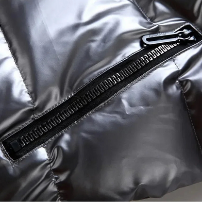 Gilet sans manches matelassé brillant à capuche