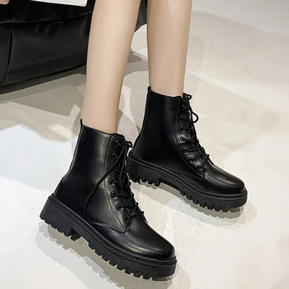 Bottes de Combat en Cuir Femme – Lacets Plateforme Hiver