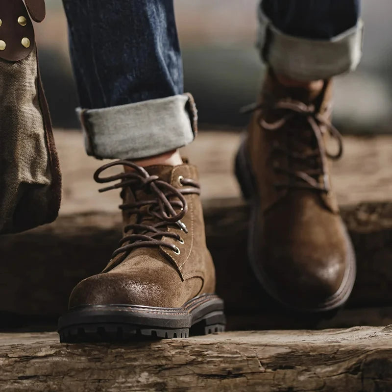 Boots Homme Hiver – Chaussures Montantes Cuir Lacets Semelle Épaisse