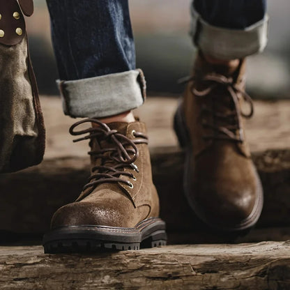 Boots Homme Hiver – Chaussures Montantes Cuir Lacets Semelle Épaisse