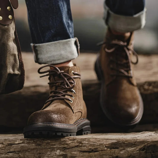 Boots Homme Hiver – Chaussures Montantes Cuir Lacets Semelle Épaisse