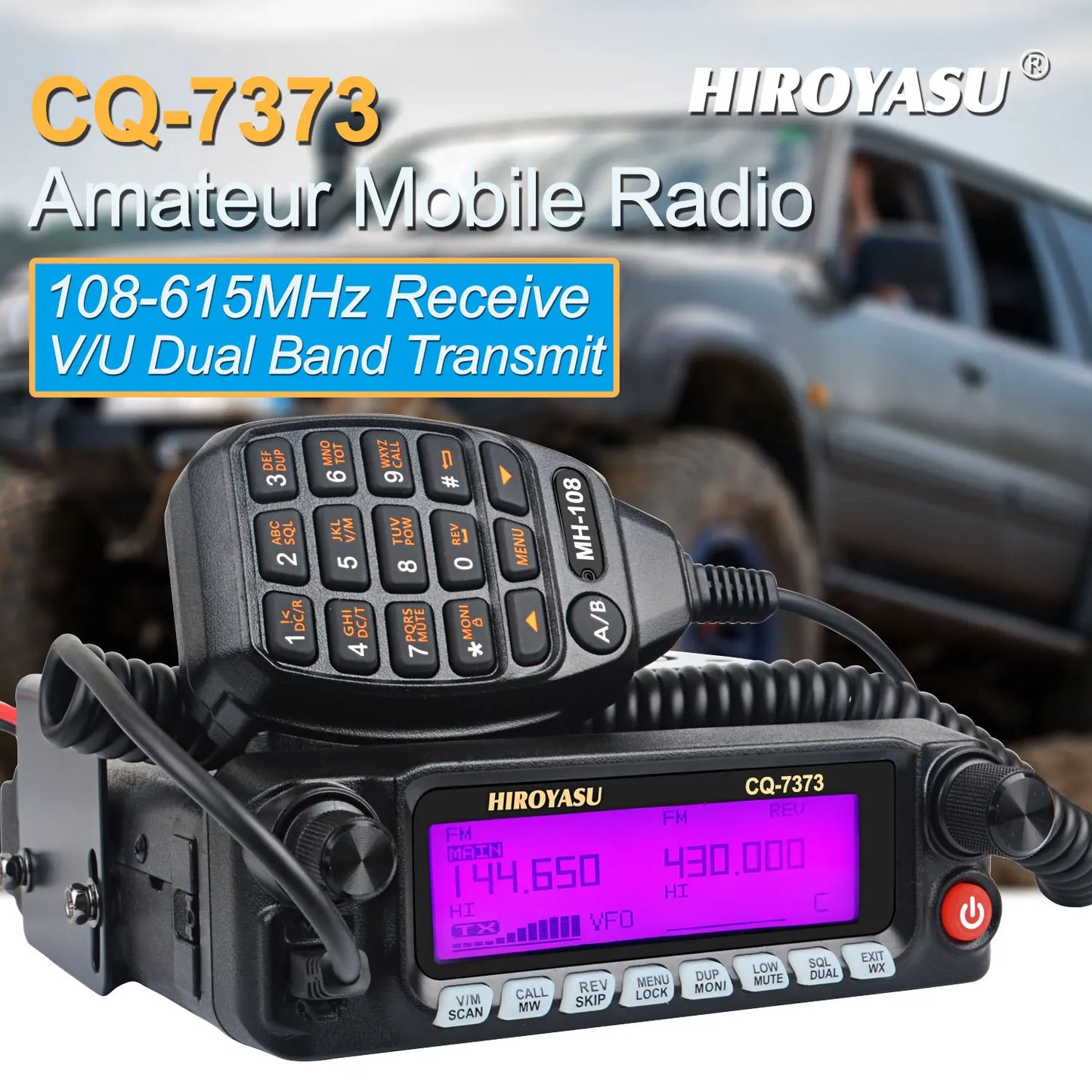 Radio Mobile VHF/UHF HIROYASU CQ-7373 – 50W, 8 Bandes RX, 1000 Canaux, Panneau Détachable, Radio Amateur