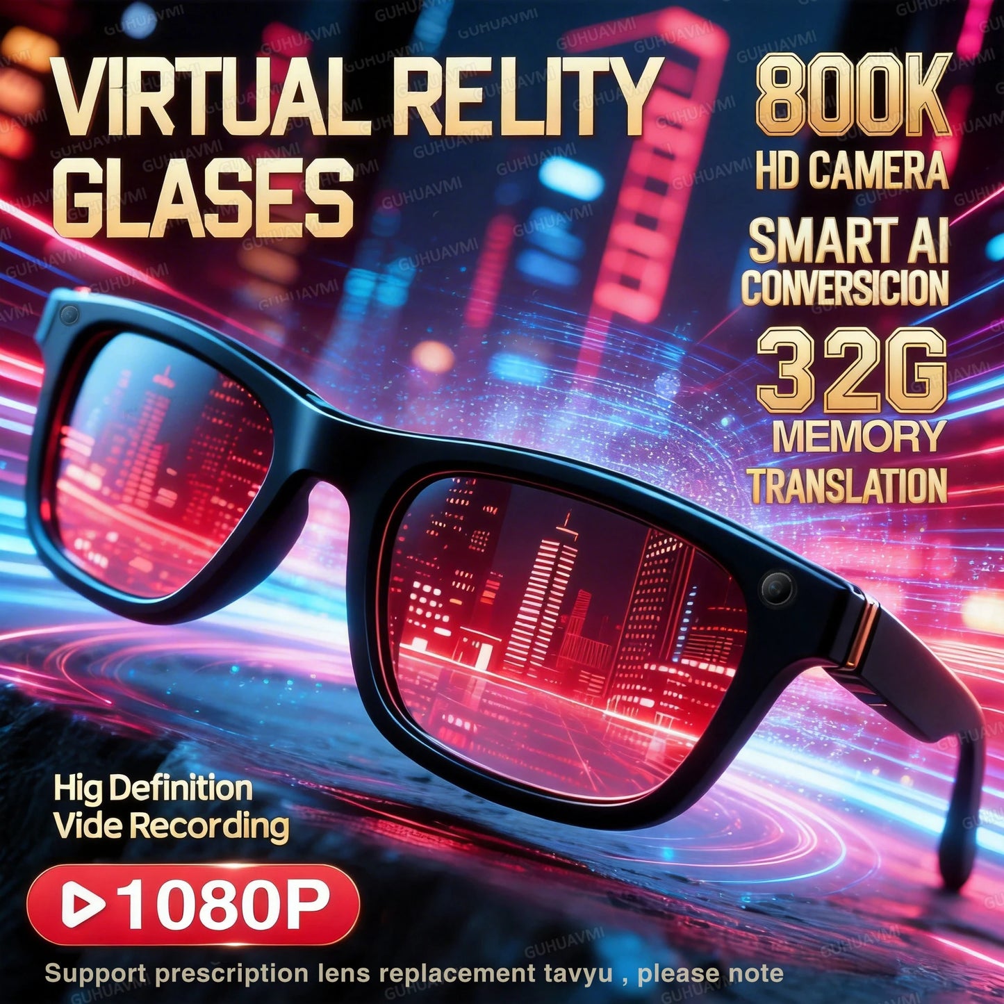 Lunettes Connectées AI 1080P – Caméra HD, Bluetooth 5.3, Traduction Temps Réel | Modèle M02S