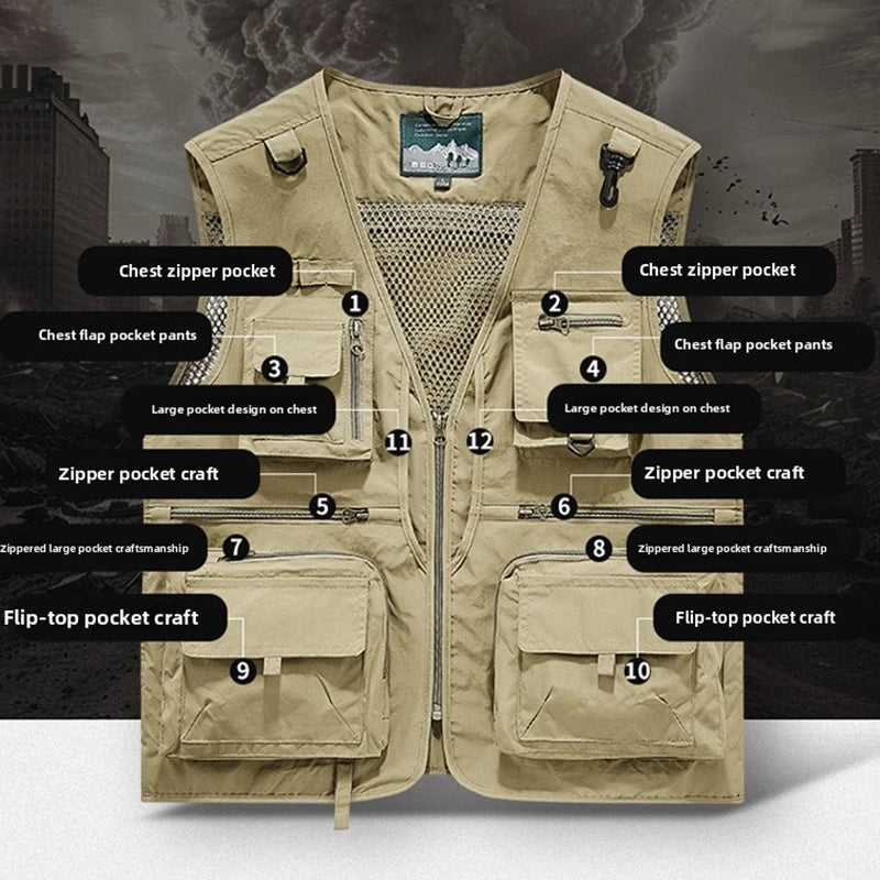 Gilet Tactique Homme Été – 14 Poches, Mesh Respirant - BLACKBEARD OUTDOOR INDUSTRIES