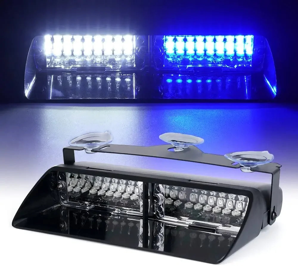 Feux Stroboscopiques LED Police – Barre Lumineuse d'Urgence 16 LED Pare-Brise 12V | 18 Modes Flash - BLACKBEARD OUTDOOR INDUSTRIES