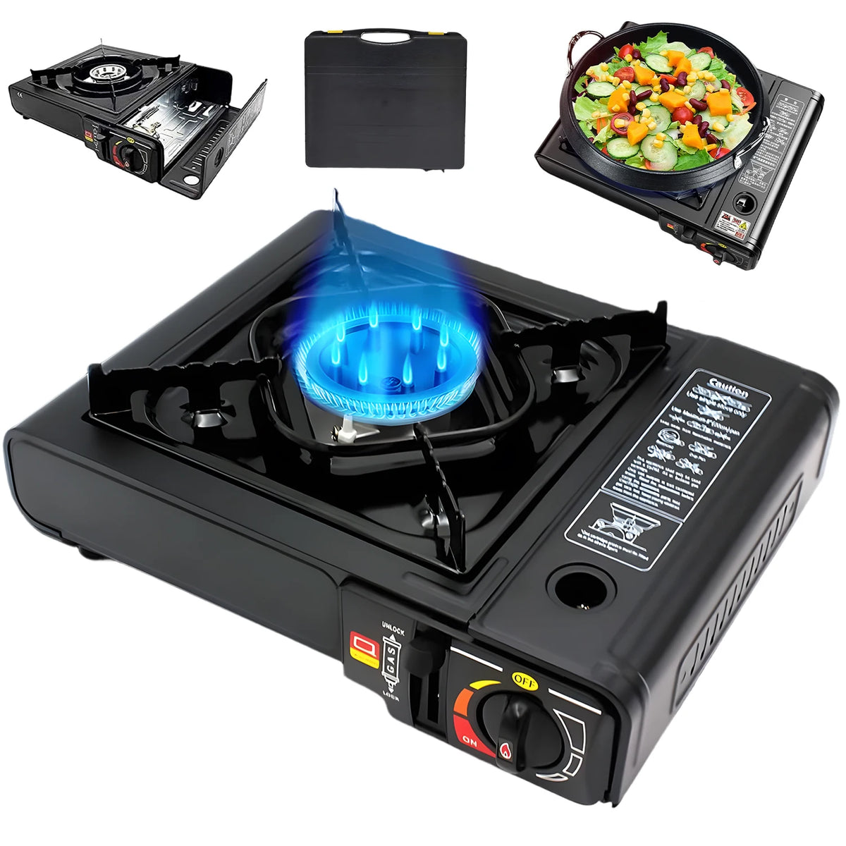 Réchaud à Gaz Portable – Allumage Piézoélectrique, Housse Incluse, Camping Randonnée Pique-Nique