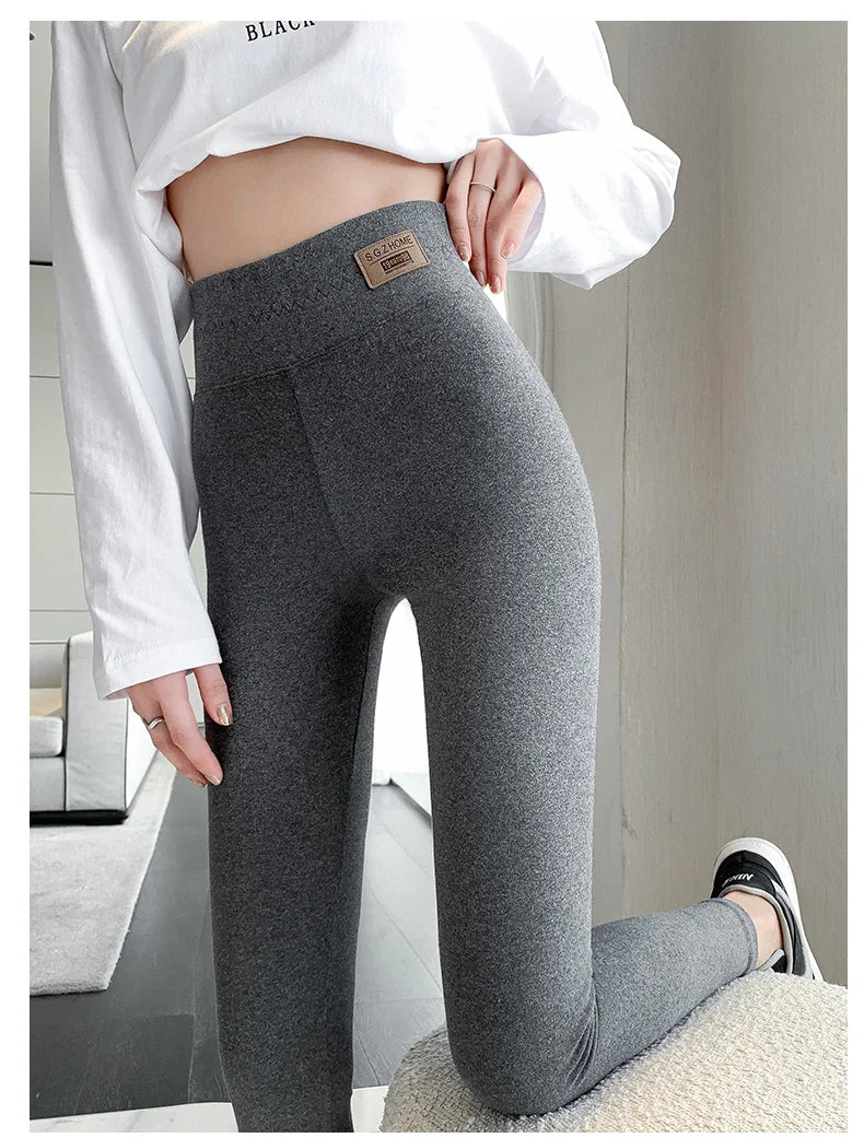 Legging Femme Taille Haute Gris Coton – Confort Slim Fit Grande Taille Automne et Toutes Saisons - BLACKBEARD OUTDOOR INDUSTRIES