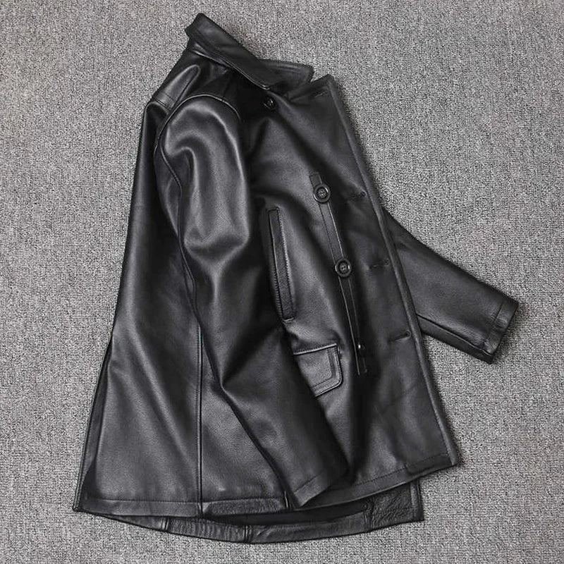 Veste homme en cuir véritable à double boutonnage