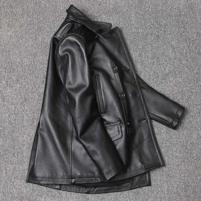 Veste homme en cuir véritable à double boutonnage