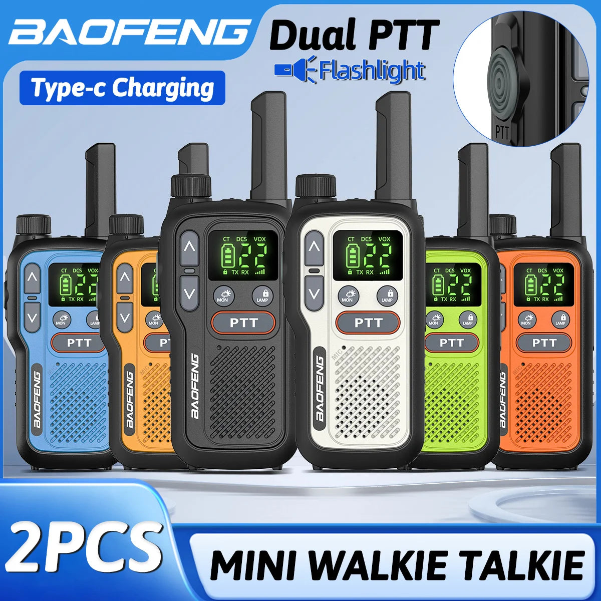 Pack 2 Talkies-Walkies PMR/FRS Sans Licence – Double PTT, VOX, USB-C, Alerte Météo