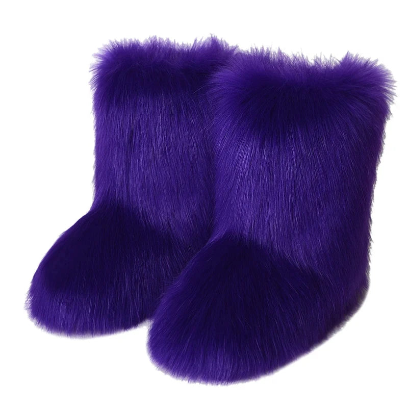 Bottes d’hiver femme fourrées en fausse fourrure