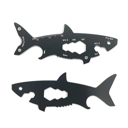 Outil Multifonction 15 en 1 Forme de Requin - Porte-Clés Ouvre-Bouteille et Tournevis