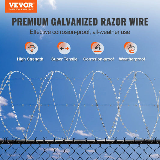 VEVOR Razor Wire – Rouleaux de Fil Barbelé Lames Doubles Spirales Galvanisé pour Clôture et Sécurité Extérieure - BLACKBEARD OUTDOOR INDUSTRIES