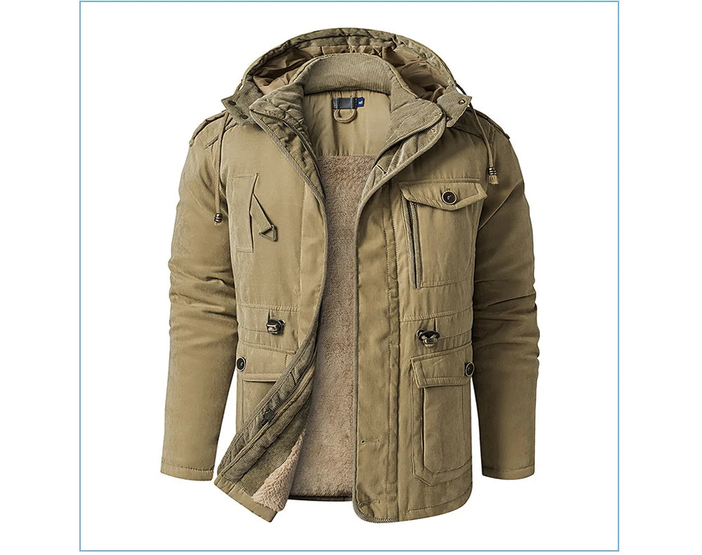 Veste d’Hiver Chaude Homme – DIMUSI Veste Tactique Épaissie | Polaire Doublée | Multi-poches | Coupe-Vent | Capuche | Mode & Outdoor - BLACKBEARD OUTDOOR INDUSTRIES