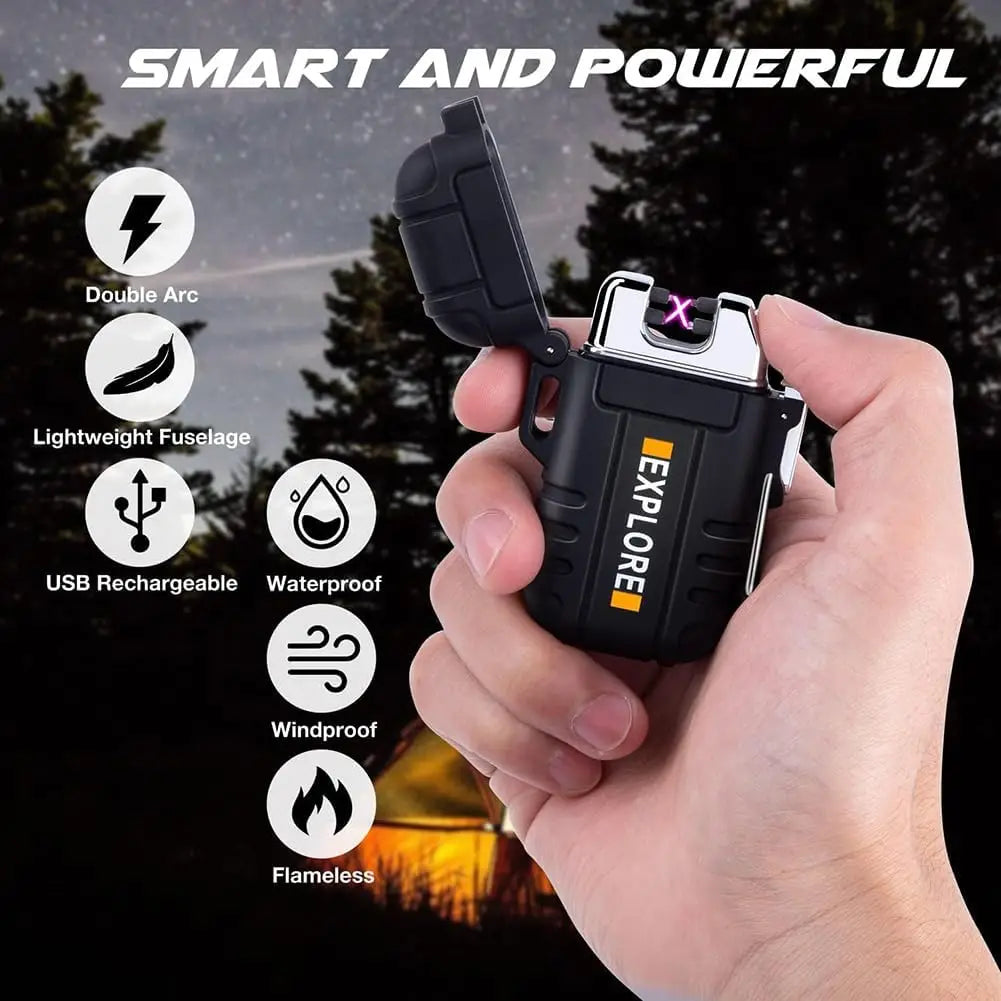 Briquet tempête électrique double arc, rechargeable USB ou gaz