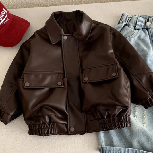 Veste en Cuir Enfant Style Coréen – Blouson Casual Unisexe Printemps