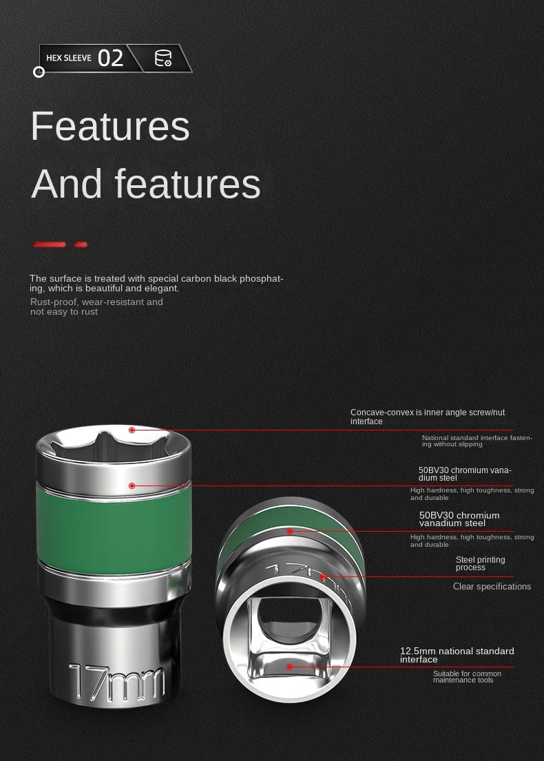 Jeu de Douilles 8-32 mm | Hexagonales 1/2" – Renforcées & Épaissies | Pour Clé à Chocs ou Pneumatique - BLACKBEARD OUTDOOR INDUSTRIES