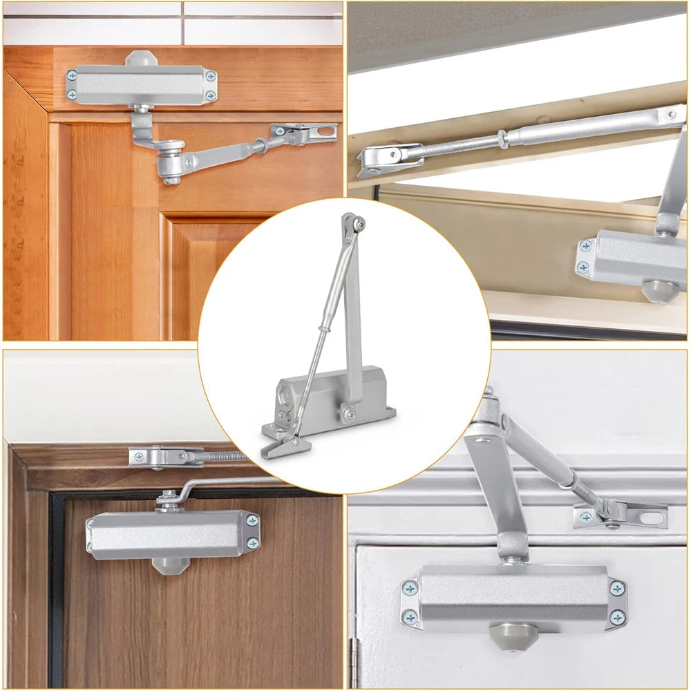 Ferme-Porte Hydraulique Automatique en Alliage d'Aluminium – Pose en Applique, Porte Coulissante jusqu'a 65 kg, Couleur Argent