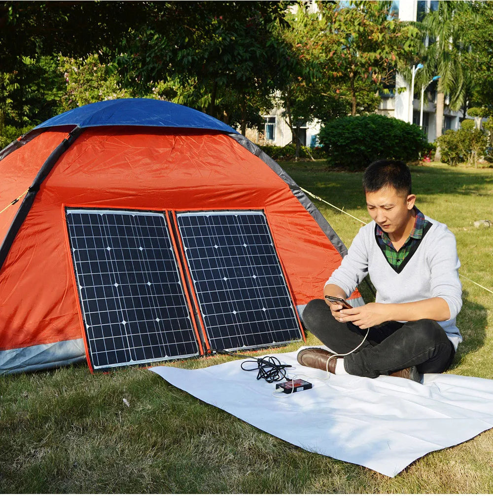 Dokio 100W Panneau Solaire Flexible et Pliant 18V avec Kit Contrôleur 12V – Idéal pour Camping, Voyage et VR - BLACKBEARD OUTDOOR INDUSTRIES