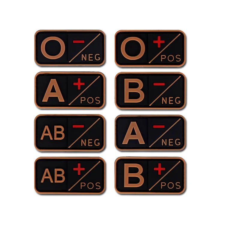 Patch Groupe Sanguin 3D PVC – A B AB O Rh + / - – Écusson Tactique Militaire Hook & Loop 5×2,5 cm - BLACKBEARD OUTDOOR INDUSTRIES