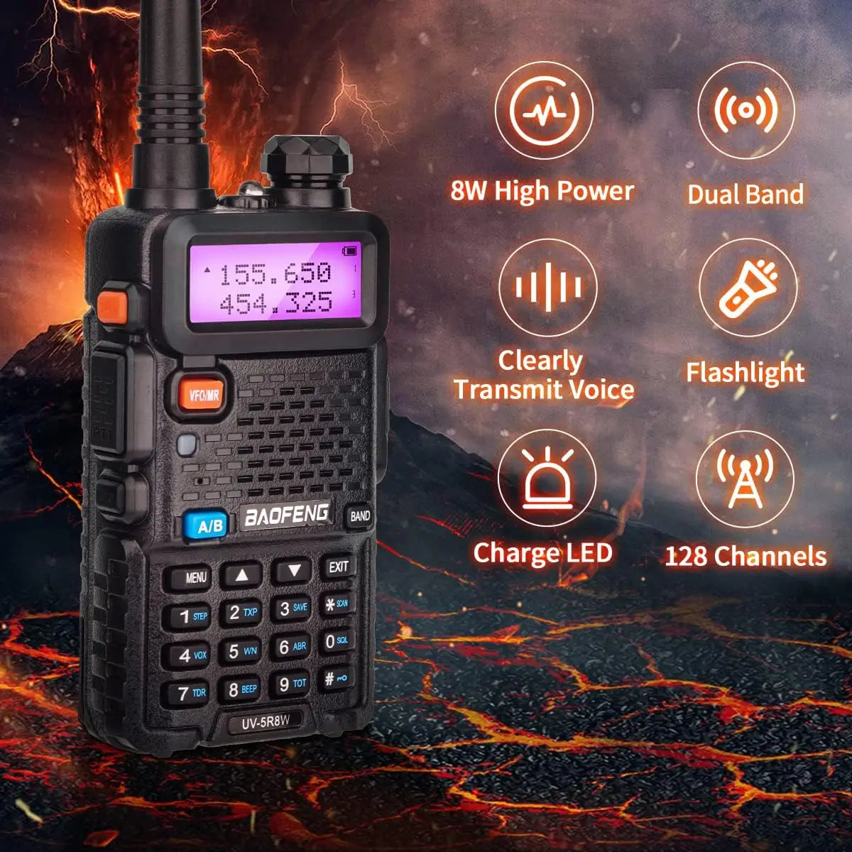 BAOFENG UV-5R 8W – Talkie-Walkie Double Bande VHF/UHF, 128 Canaux, Portée 10 km