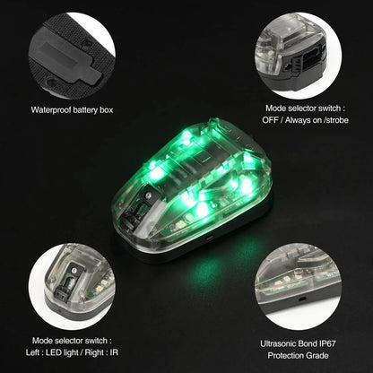 Lampe de Casque Sport – Lumière Stroboscopique Bleu, Vert, Rouge et IR Étanche pour Survie et Signalisation Outdoor Ma boutique