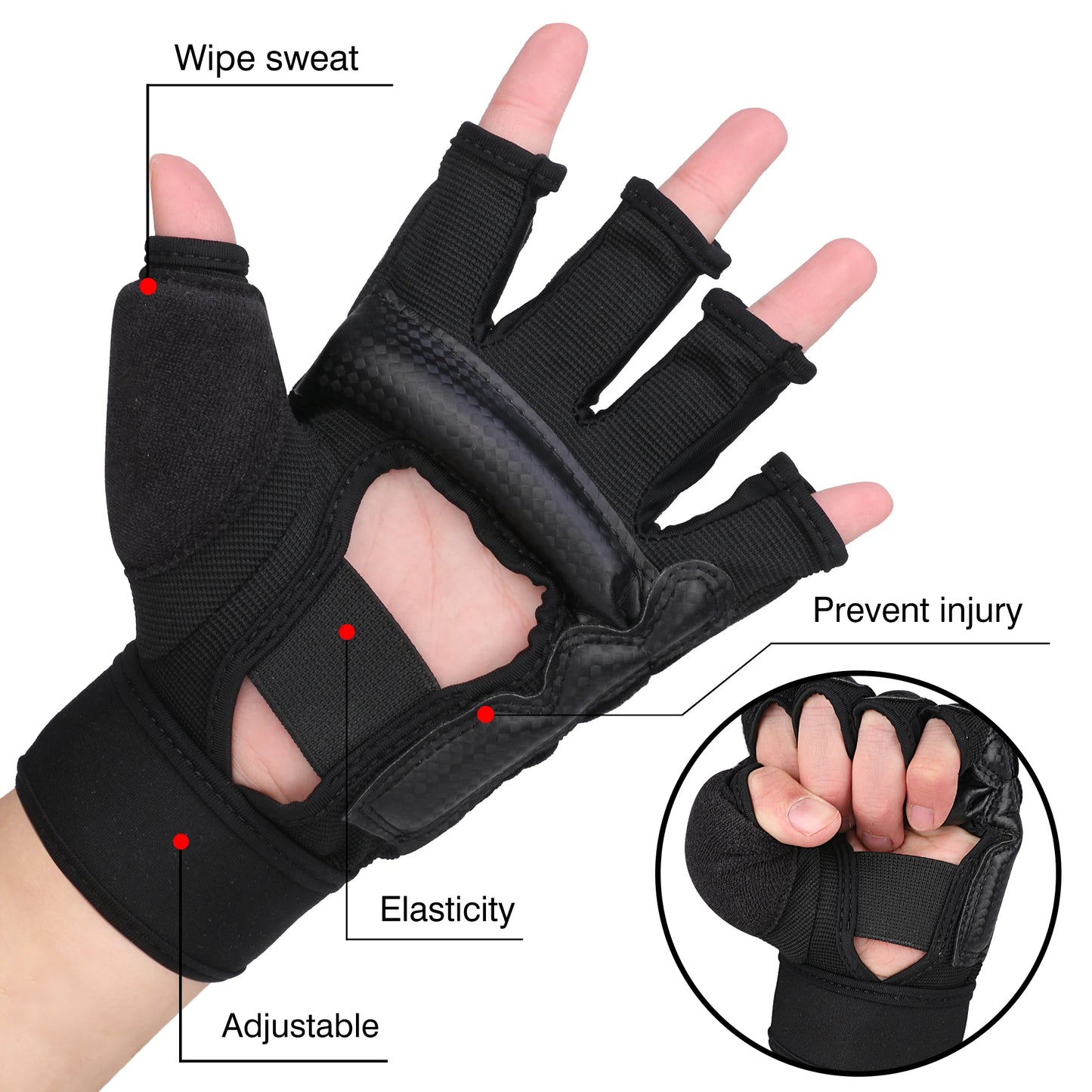 Gants de Boxe Demi-Doigts – MMA / Sanda / Taekwondo / Karaté – Cuir PU – Adulte & Enfant - BLACKBEARD OUTDOOR INDUSTRIES