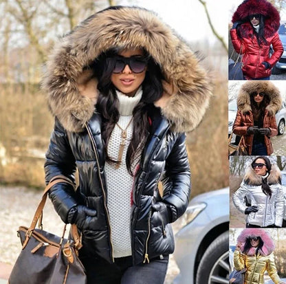 Doudoune Courte Femme à Capuche et Col Fourrure – Veste Matelassée Chaude Hiver