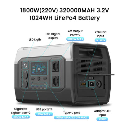 Station d'énergie portable XP1000 1024Wh avec batterie Lifepo4, fonction UPS et panneaux solaires pliables de 400W et 200W - BLACKBEARD OUTDOOR INDUSTRIES