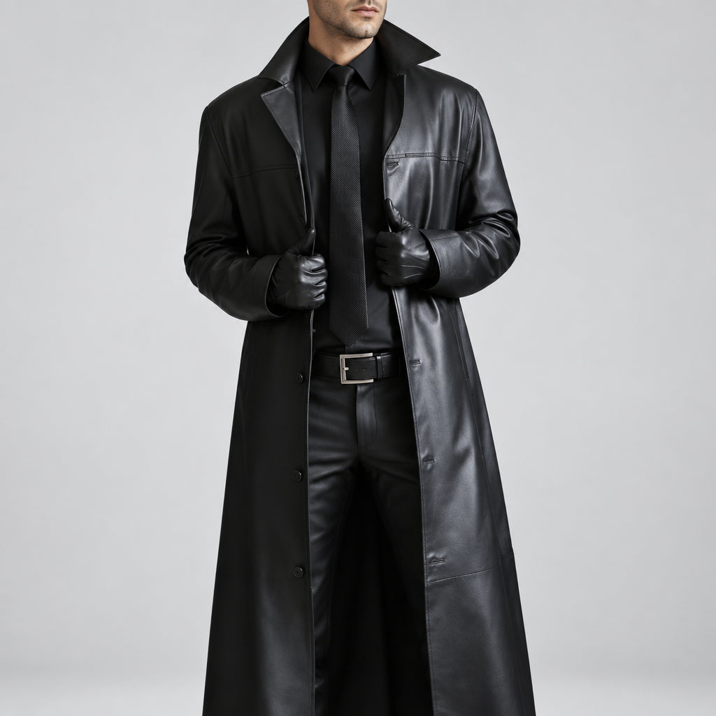 Trench long homme en simili cuir