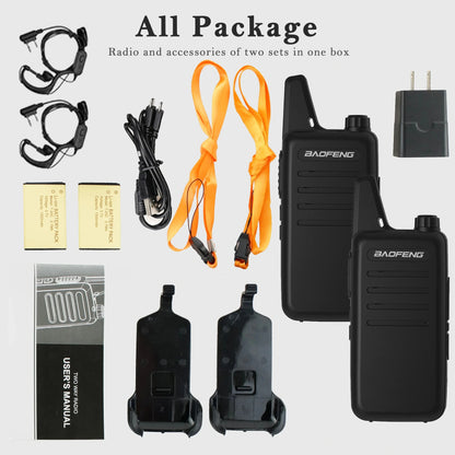 Pack 2 Talkies-Walkies PMR Ultra-Slim Sans Licence – 72h Autonomie, Rechargeable USB