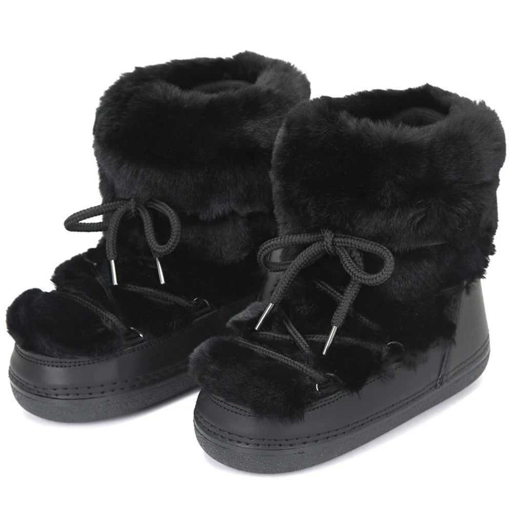 2025 Winter Snow Boots Women Ski Boots Luxury Fluffy Furry Fur Boots Female Rivets Warm Waterproof Platform Black Cotton Boots BLACKBEARD OUTDOOR INDUSTRIES