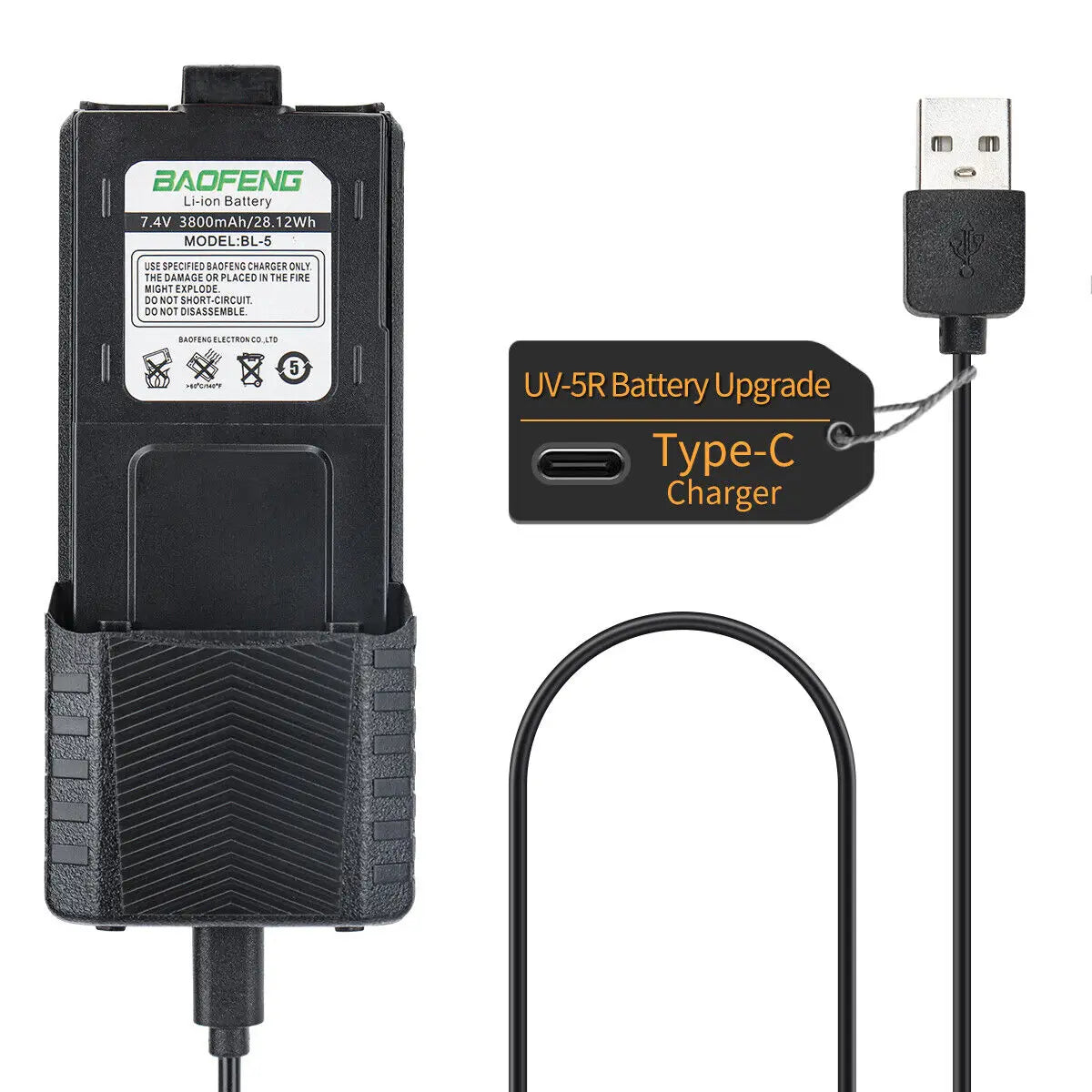 Baofeng UV-5R 8W – Talkie-Walkie Bi-Bande VHF/UHF, Batterie 3800mAh, Charge Type-C - BLACKBEARD OUTDOOR INDUSTRIES