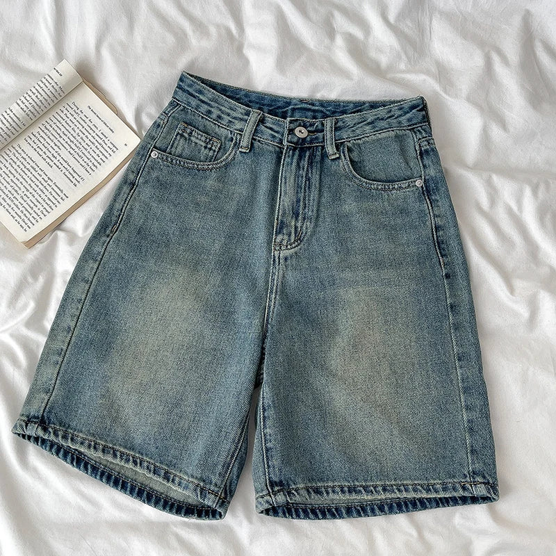 Short Jean Rétro Femme Taille Haute – Coupe Large Droite, Effet Délavé, Fermeture Boutons | Streetwear Été | XS à XXXL | 2 Coloris - BLACKBEARD OUTDOOR INDUSTRIES