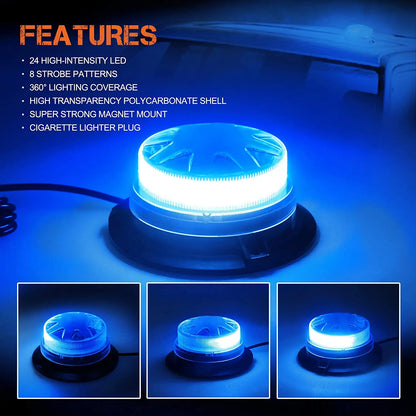 Gyrophare LED Magnétique Police 24W — Feu Stroboscopique Urgence 12V/24V - BLACKBEARD OUTDOOR INDUSTRIES