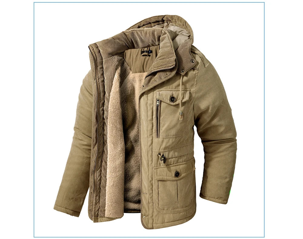 Veste d’Hiver Chaude Homme – DIMUSI Veste Tactique Épaissie | Polaire Doublée | Multi-poches | Coupe-Vent | Capuche | Mode & Outdoor - BLACKBEARD OUTDOOR INDUSTRIES