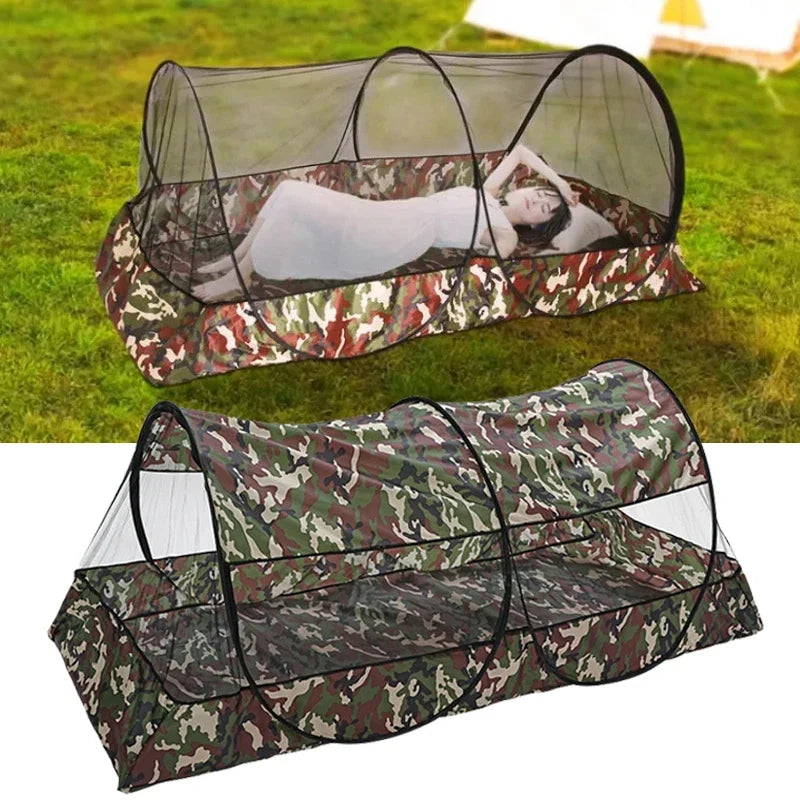 Moustiquaire de camping pliable à ouverture automatique – Fond camouflage