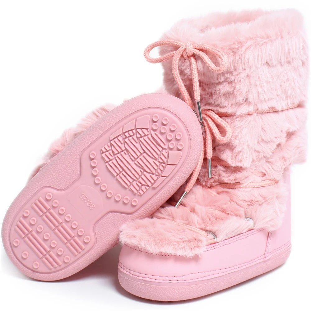 2025 Winter Snow Boots Women Ski Boots Luxury Fluffy Furry Fur Boots Female Rivets Warm Waterproof Platform Black Cotton Boots BLACKBEARD OUTDOOR INDUSTRIES