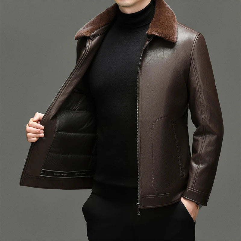 Doudoune Homme Cuir Véritable — Col Fourrure Vison, 90% Duvet Canard Blanc | M à 4XL - BLACKBEARD OUTDOOR INDUSTRIES