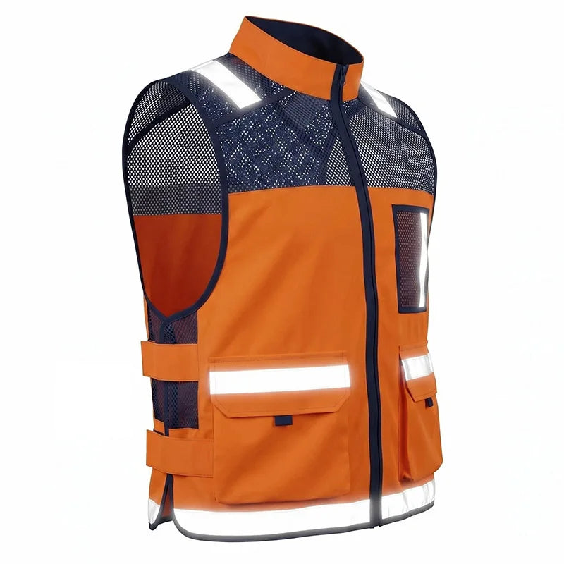 Gilet de sécurité orange réfléchissant multipoches pour homme