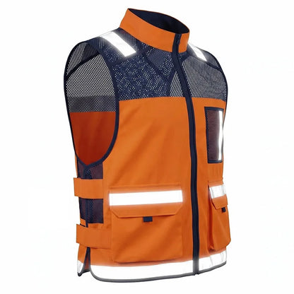 Gilet de sécurité orange réfléchissant multipoches pour homme