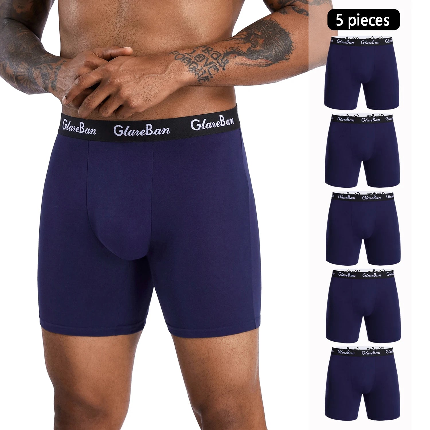 Lot de 5 Boxers Noirs Homme – Confort Mi-Long, Respirant & Moderne - BLACKBEARD OUTDOOR INDUSTRIES