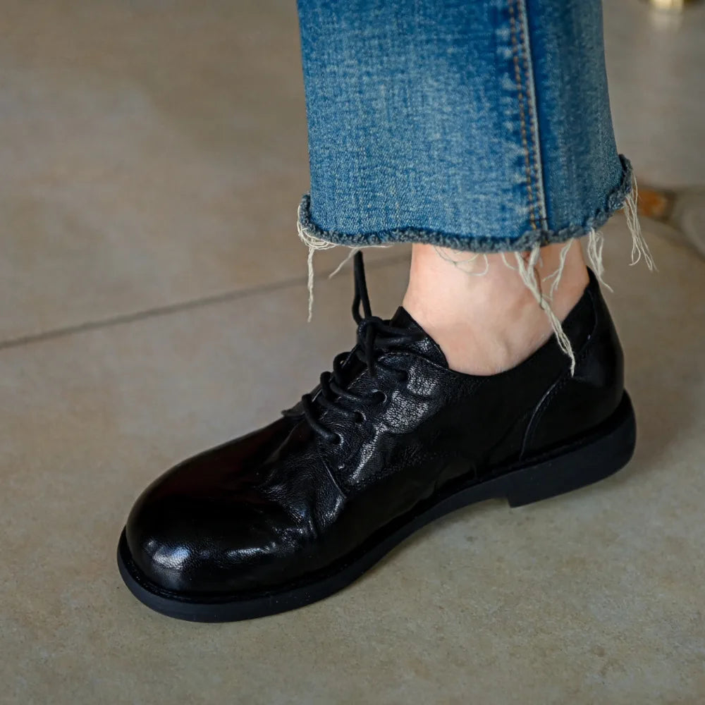 Oxford Femme Cuir Véritable – Lacets Bout Rond Style Britannique