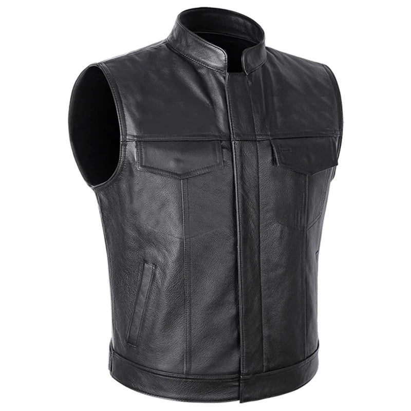 Gilet en Cuir Synthétique pour Homme - Veste en Cuir de Motard Automne Hiver avec Col Montant BLACKBEARD OUTDOOR INDUSTRIES