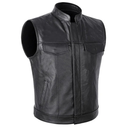 Gilet en Cuir Synthétique pour Homme - Veste en Cuir de Motard Automne Hiver avec Col Montant BLACKBEARD OUTDOOR INDUSTRIES