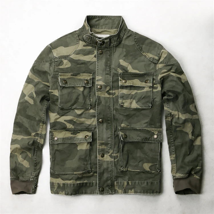 Casual Camouflage Cargo Jacket Mens Cotton Multi Pocket Tactical Coats Stand Collar Fashion Vintage Autumn Bomber Outwear BLACKBEARD OUTDOOR INDUSTRIES